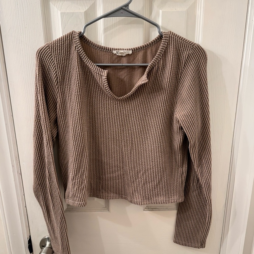 Moa Moa Brown Ribbed Knit Top